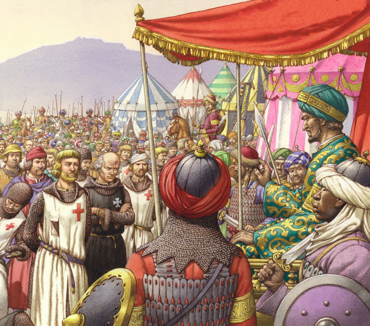 Saladin nařizuje popravu 200 templářů a špitálníků (kvaš na papíře) od Pat (1907 95) Nicolle