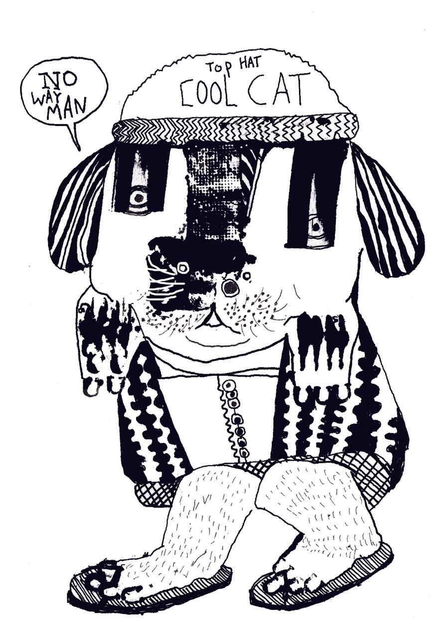 Cool Cat, 2014 (tuš a olej) od Pat Macdonald