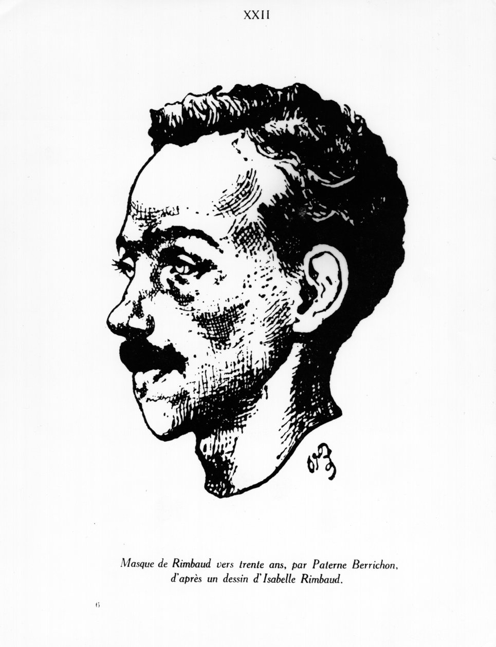 Portrét Arthura Rimbauda (1854-91) vytvořený podle kresby Isabelle Rimbaudové (nar. 1860) po roce 1891 od Paterne Berrichon
