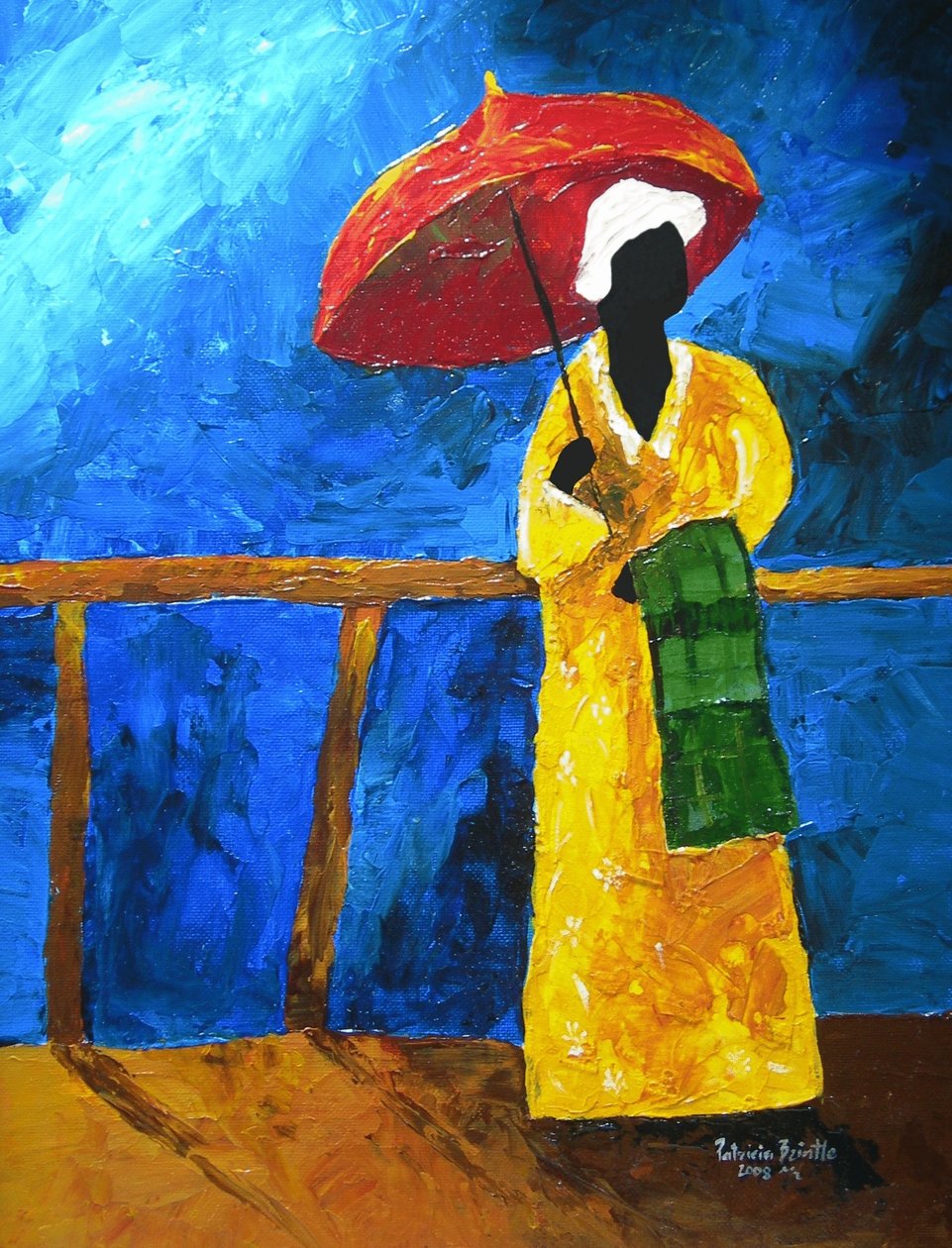 Zelený pléd na promenádě, 2008, (akryl na nástěnce pro umělce) od Patricia Brintle