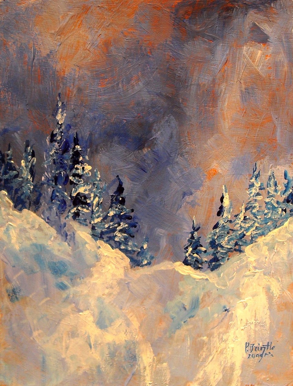 Mist on the Snow Peak, 2009, (akryl na dřevě) od Patricia Brintle