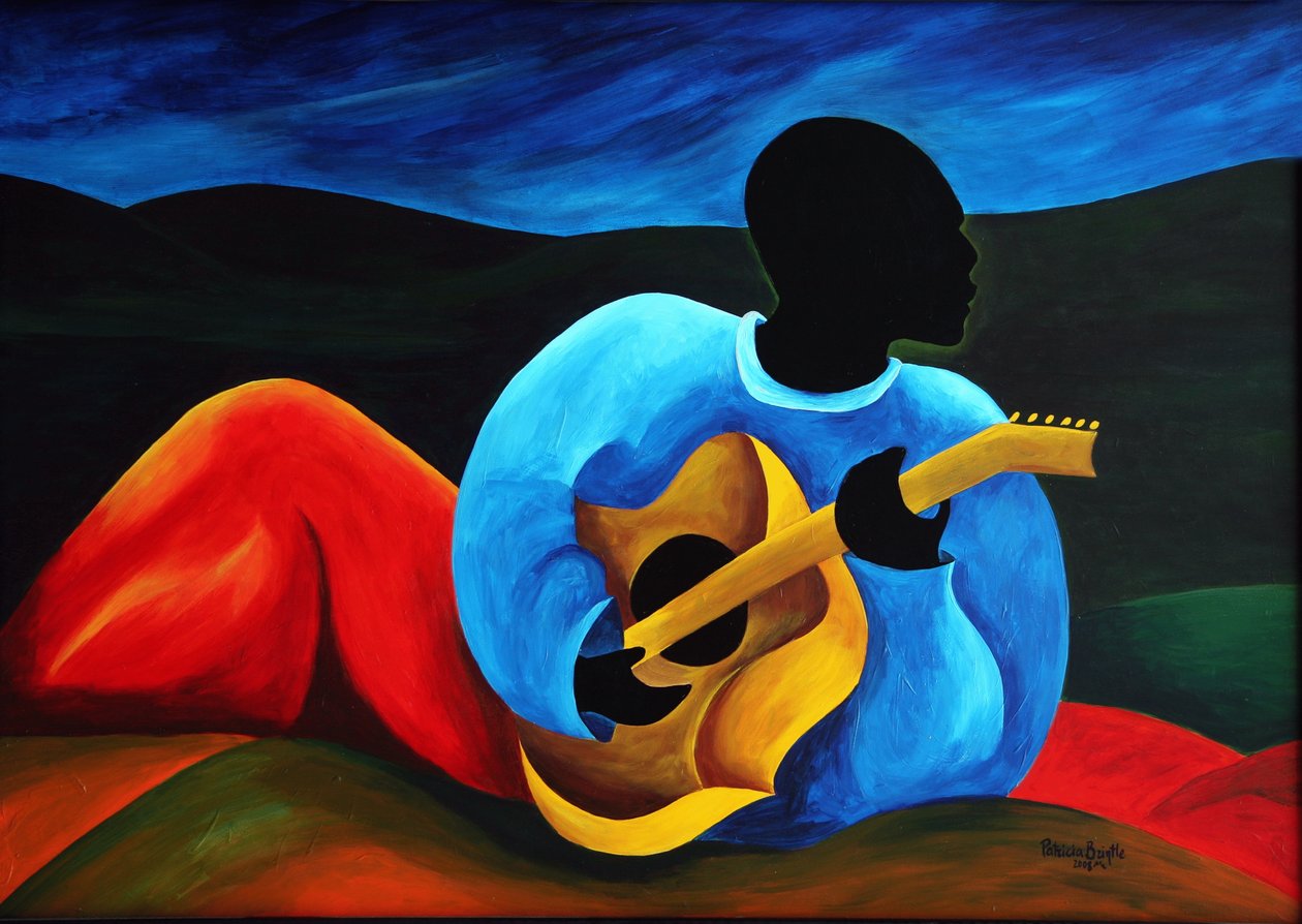 Ti-Jean kytarista, 2008 (akryl na masonit) od Patricia Brintle