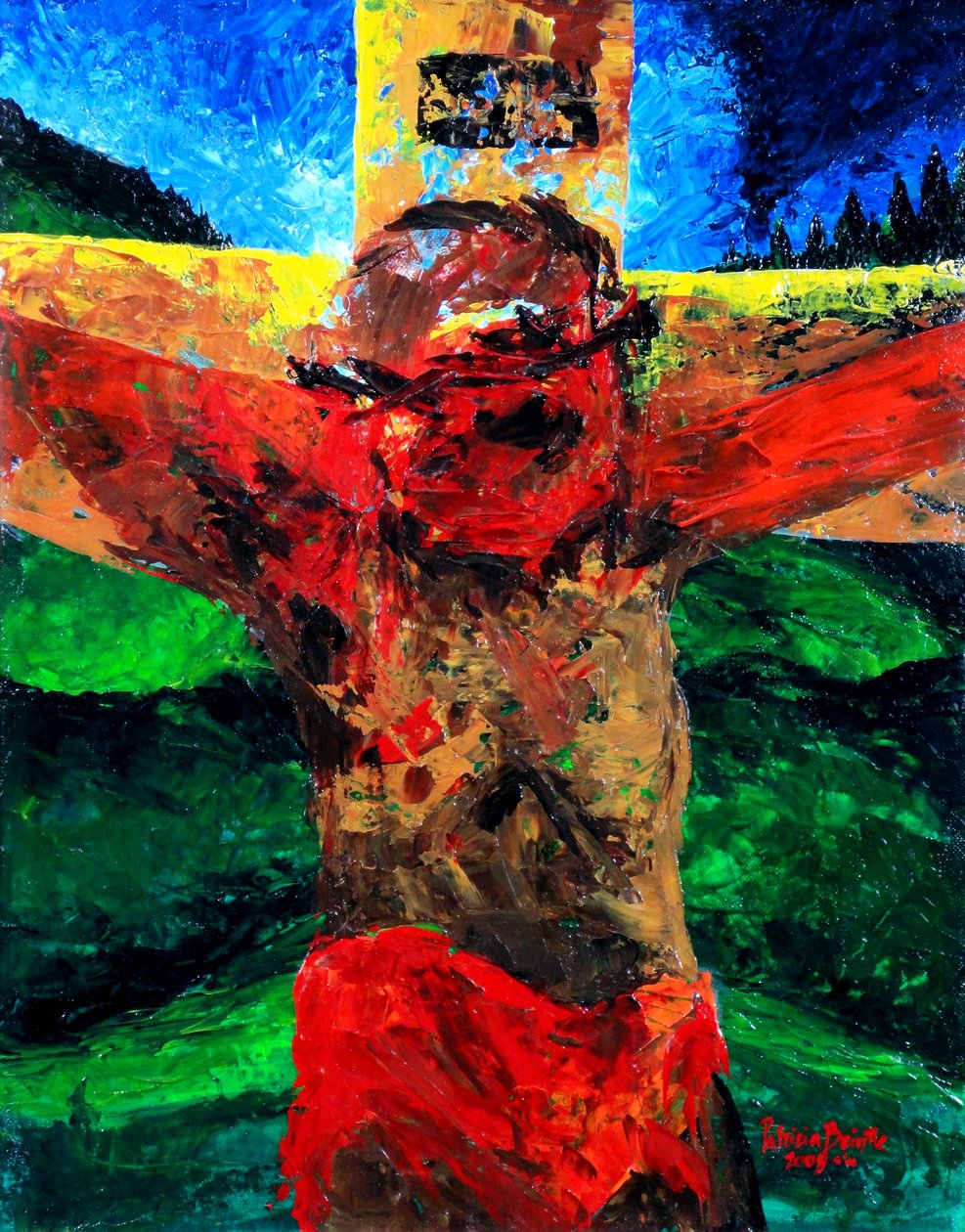 Ukřižování - dokončeno, 2009 (akryl na plátně) od Patricia Brintle