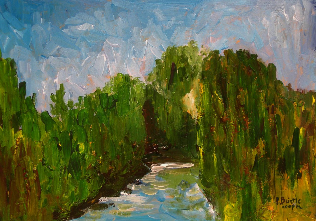 Klikatá řeka, 2009 (akryl na dřevě) od Patricia Brintle