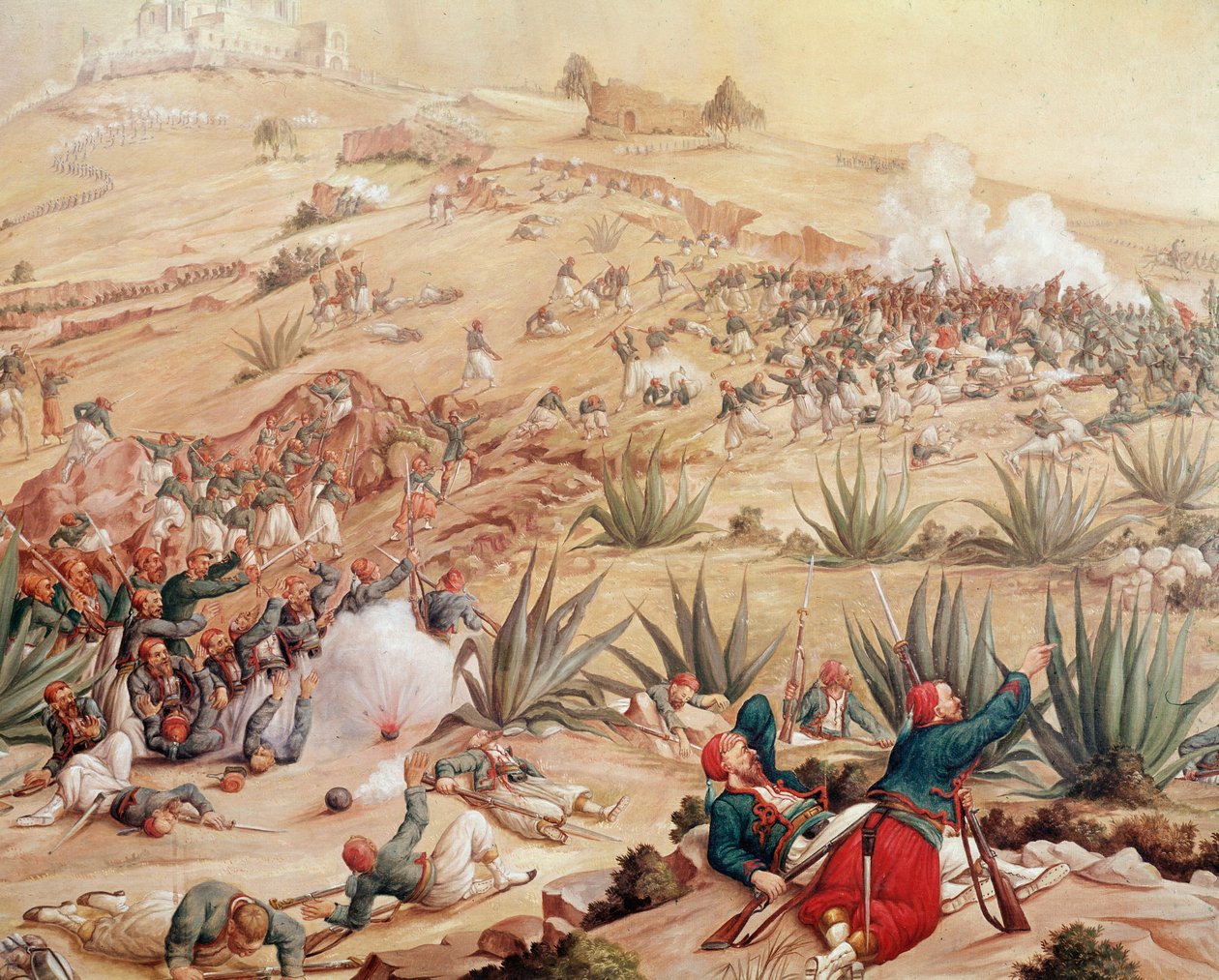Expedice do Mexika: „“ Bitva u Puebla dne 5.5.1862 kolem města Puebla de los Angeles mezi mexickými armádami vedenými Ignaciem Zaragozou a armádami Druhého francouzského císařství vedeného Karlem Ferdinandem Latrillem, hrabětem z Lorencez“ (Bitva od Patricio Ramos Ortega