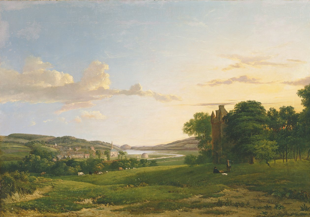 Pohled na Cessford a vesnici Caverton, Roxboroughshire v dálce, 1813 od Patrick Nasmyth