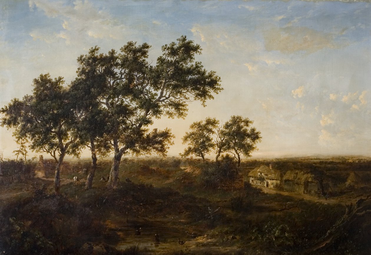 Krajina s chaloupkou a postavami, počátek 19. století od Patrick Nasmyth
