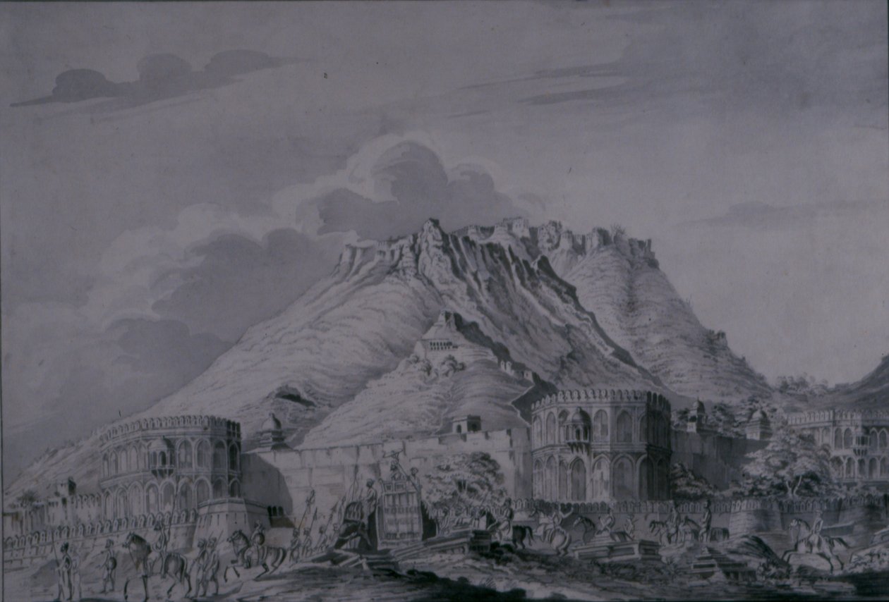Pevnost a město Ajmere, 1820 (tužka a mytí na papíře) od Patrick Waugh