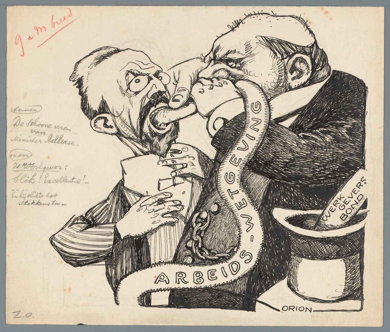 Ministr Aalberse a zaměstnavatel Čisté peří ministra Aalberse (titul na předmětu) od Patricq Kroon (signed by artist)