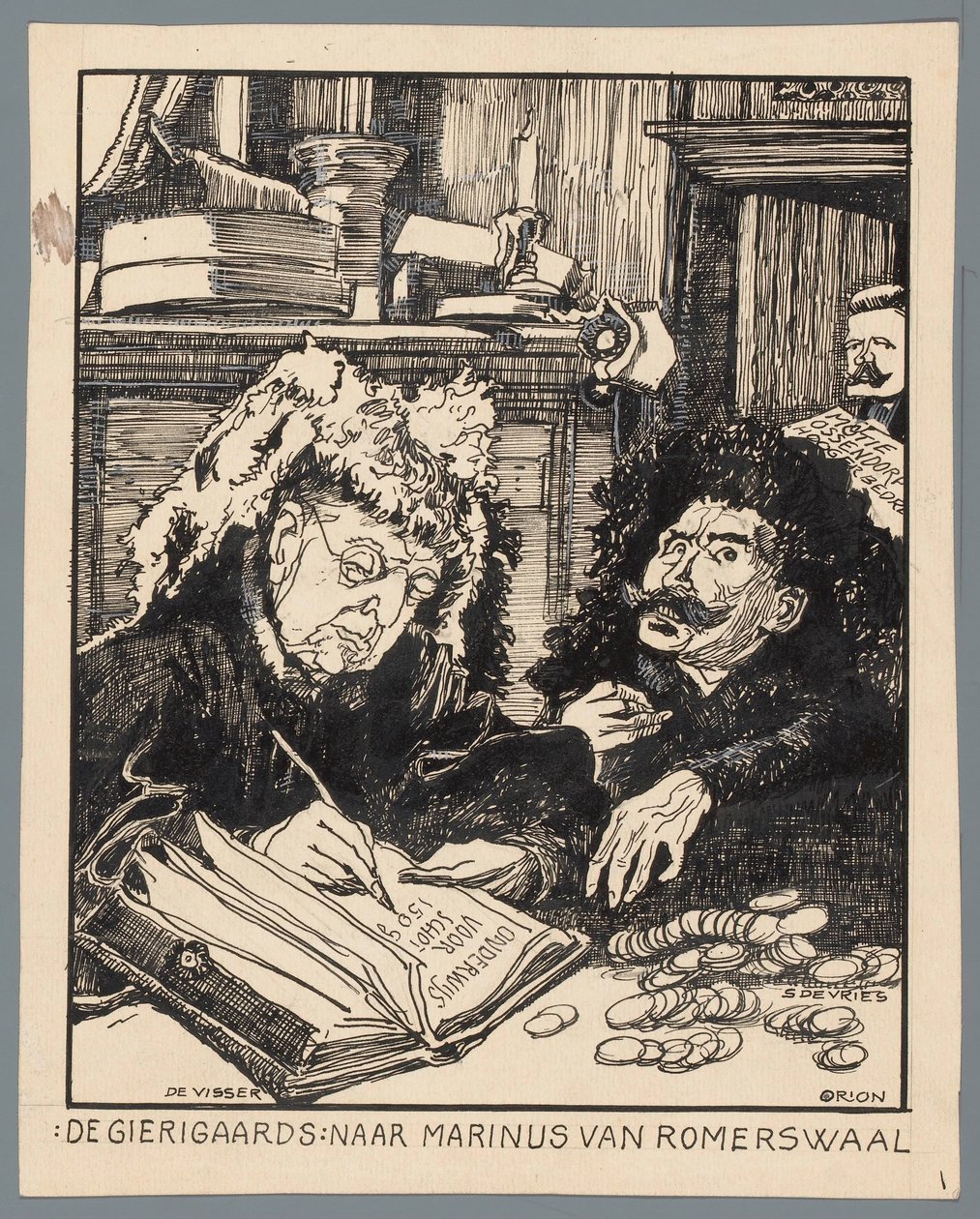 Ministři De Visser a Simon de Vries jako výběrčí daní Lakomci: podle Marinuse van Romerwaala (název na objektu) od Patricq Kroon (signed by artist)