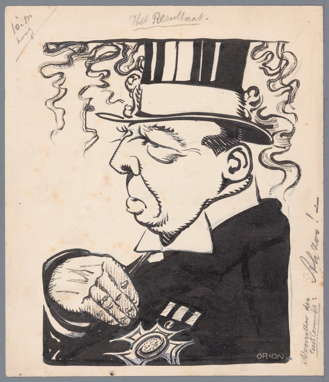 Politik s cylindrem a oceněním na hrudi Výsledek (název na objektu) od Patricq Kroon (signed by artist)