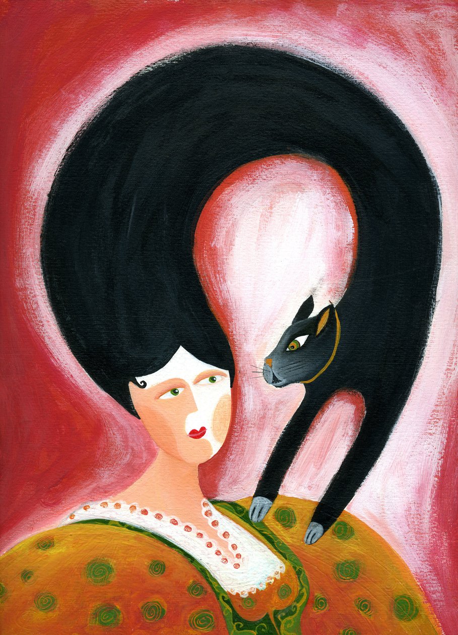 Strega del Tchesal (Chiesale): čarodějnice, která se mění v kočku, aby špehovala lidi. Ilustrace Patrizia La Porta. od Patrizia La Porta