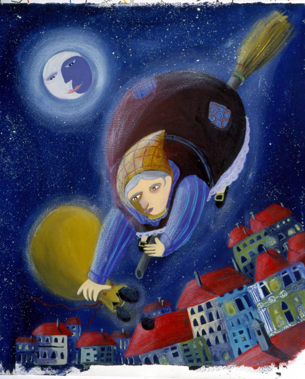 Befana na koštěti - ilustrace Patrizia La Porta od Patrizia La Porta