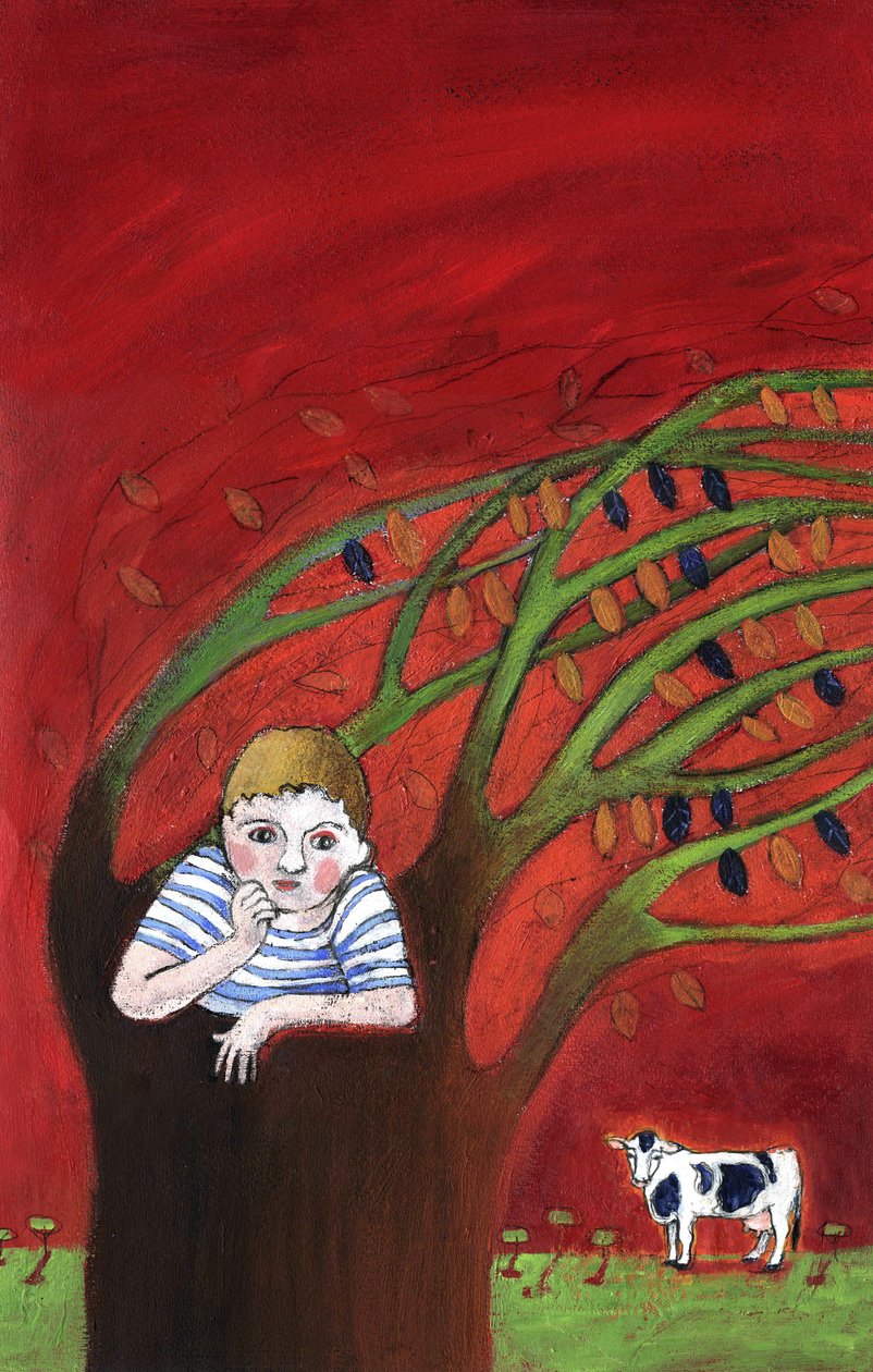 Osamělost osiřelého dítěte, samotného na stromě, vítr ve větvích Ilustrace 2013 od Patrizia La Porta