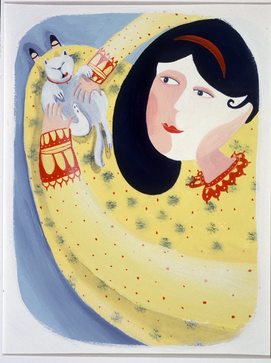 Mladá žena hladí svou kočku - ilustrace Patrizia La Porta od Patrizia La Porta