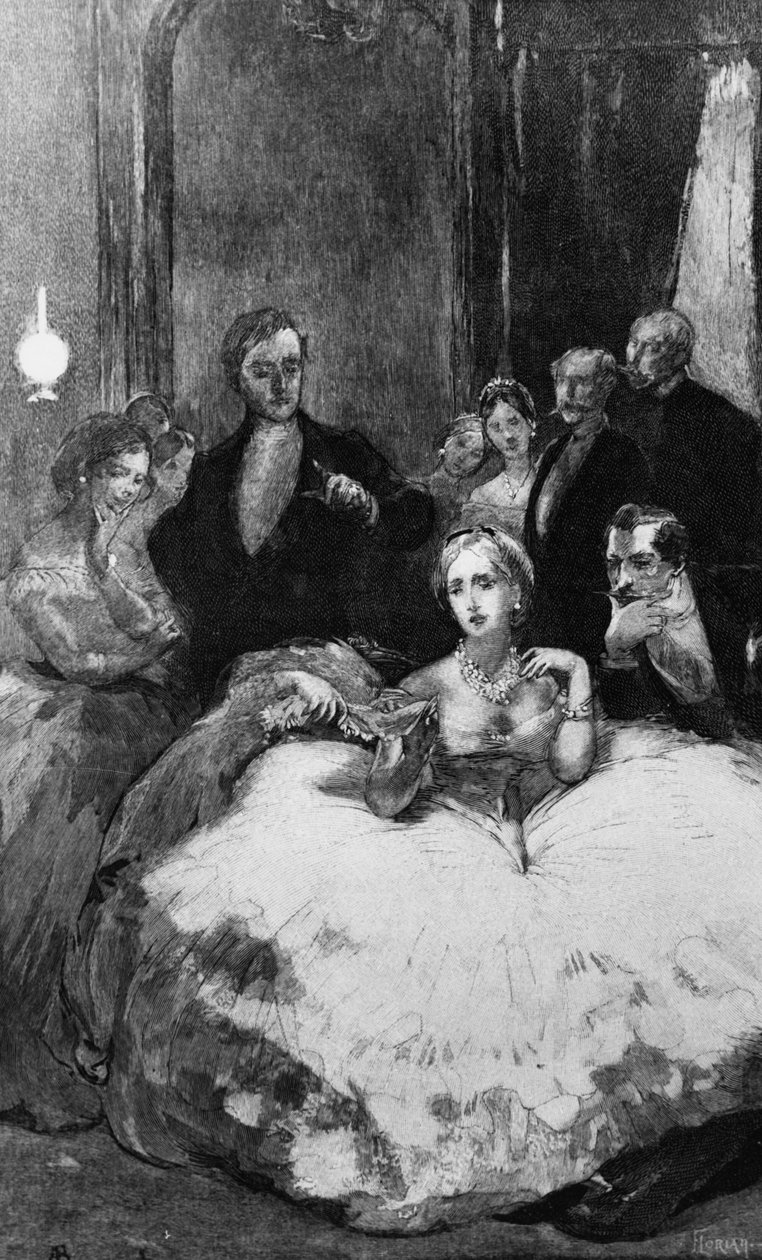 Daniel Dunglas Home kouzlí ruku, která zauzluje kapesník císařovny Evženie, ilustrace z knihy "Force Psychique" od Yvelinga Rambauda, tisk Florian, vydáno 1889 od Paul Albert Besnard