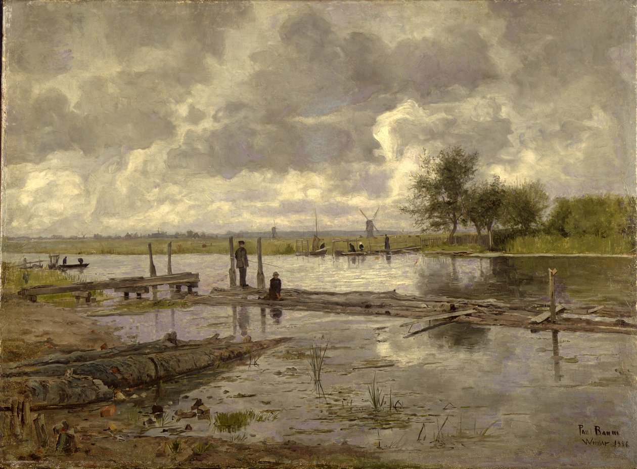 Krajina s Ilmem u Výmaru, s rybářem, 1886 od Paul Baum