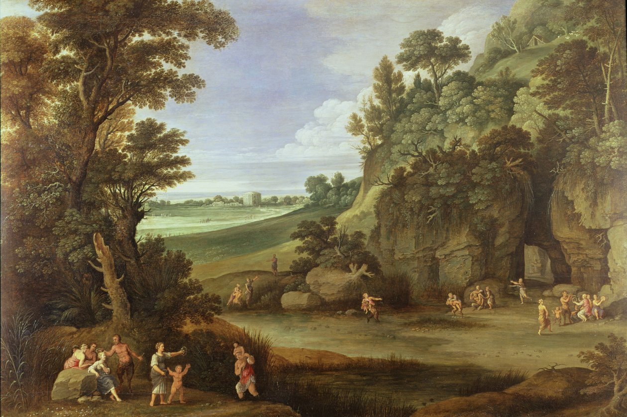 Arkádská krajina se satyry a nymfami (panel) od Paul Bril