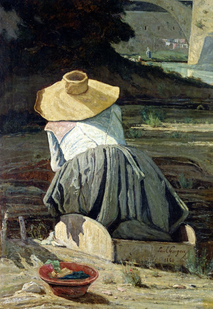 Washerwoman by the River, 1860 od Paul Camille Guigou