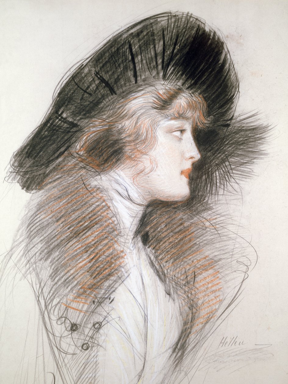 Hlava elegantní ženy (tužka a barevná křída) od Paul Cesar Helleu