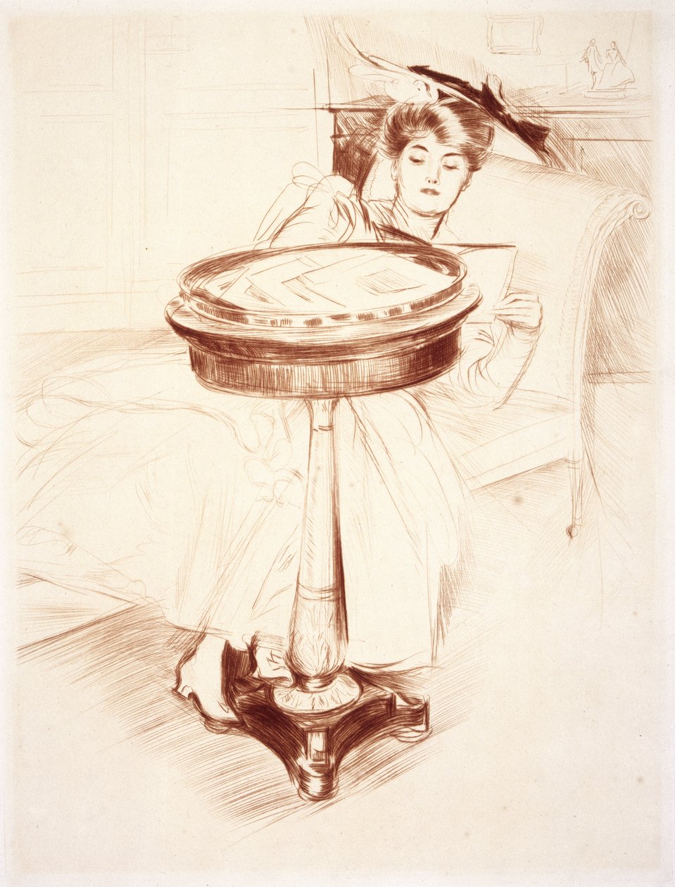 Woman Reading, cca 1895 (suchá jehla na papíře) od Paul Cesar Helleu