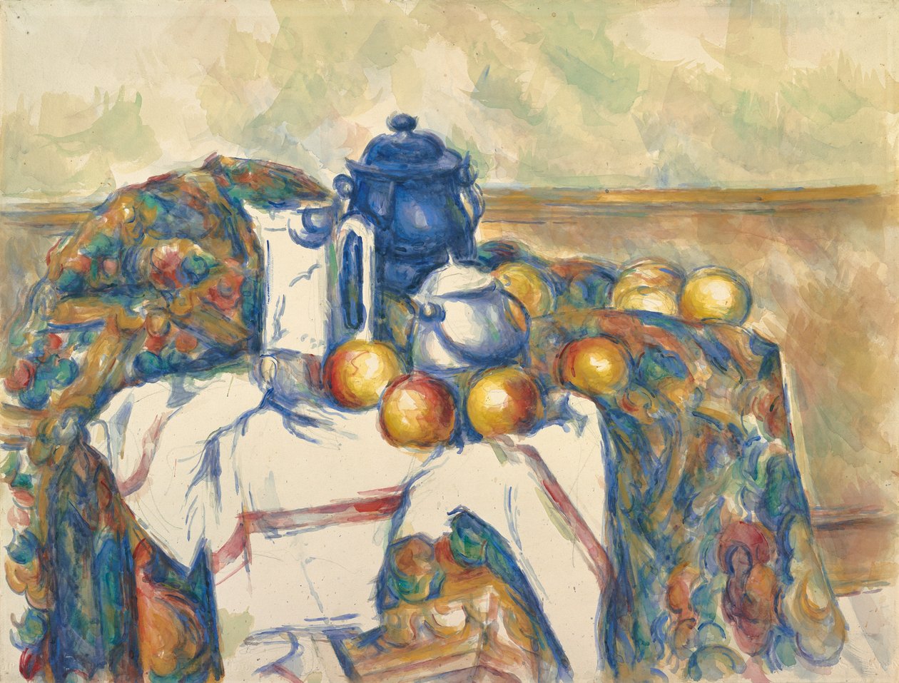 Zátiší s modrým hrncem, cca 1900 (akvarel přes grafit) od Paul Cézanne