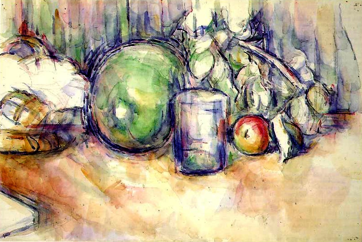 Zátiší se sklenkou, 1902-06 (wc a grafit na papíře) od Paul Cézanne
