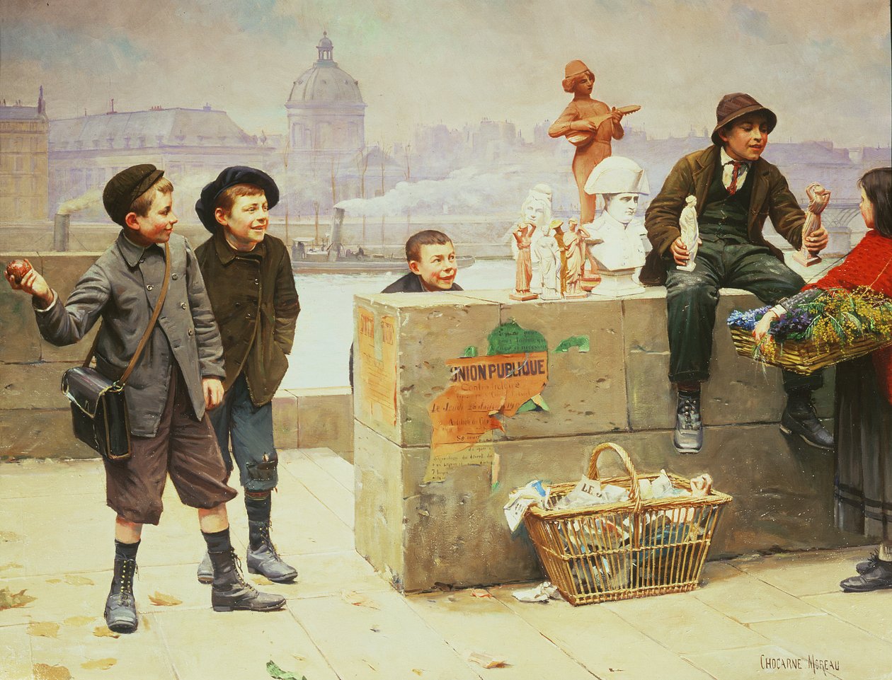 Mladí podvodníci na Pont des Arts v Paříži od Paul Charles Chocarne Moreau