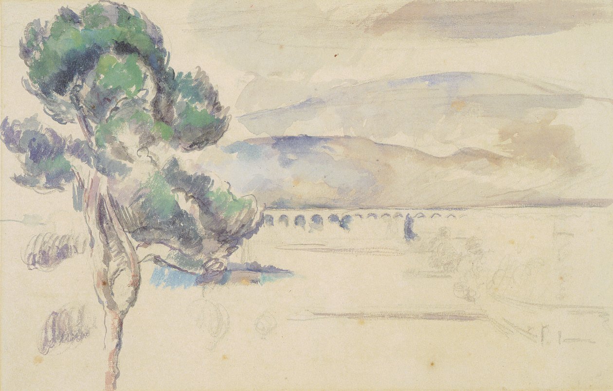 Údolí Arku s viaduktem a borovicí od Paul Cézanne