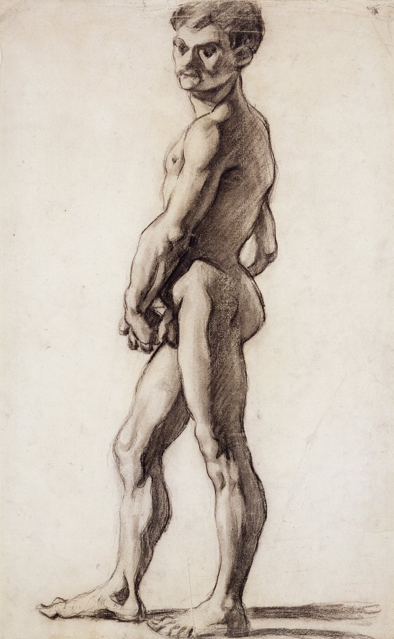 PD.55-1961 mužský akt, kolem 1863 (černá křída na papíře) od Paul Cézanne