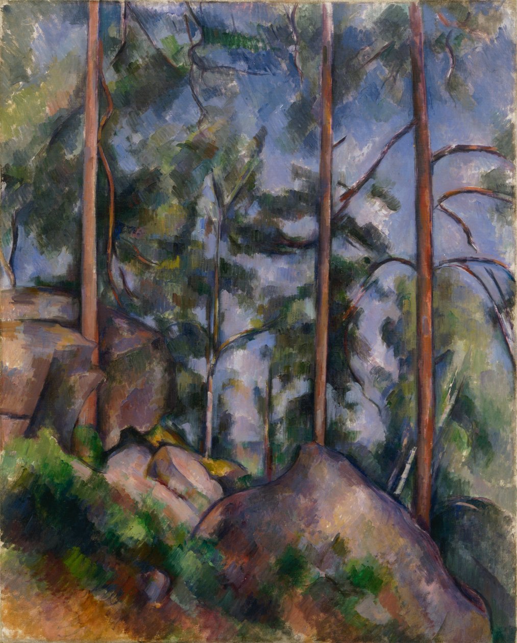 Borovice a skály (Fontainebleau) od Paul Cézanne