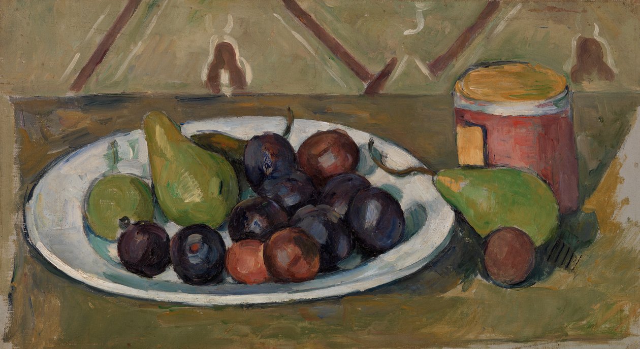 Talíř s ovocem a hrnec zavařenin, 1880-81 od Paul Cézanne
