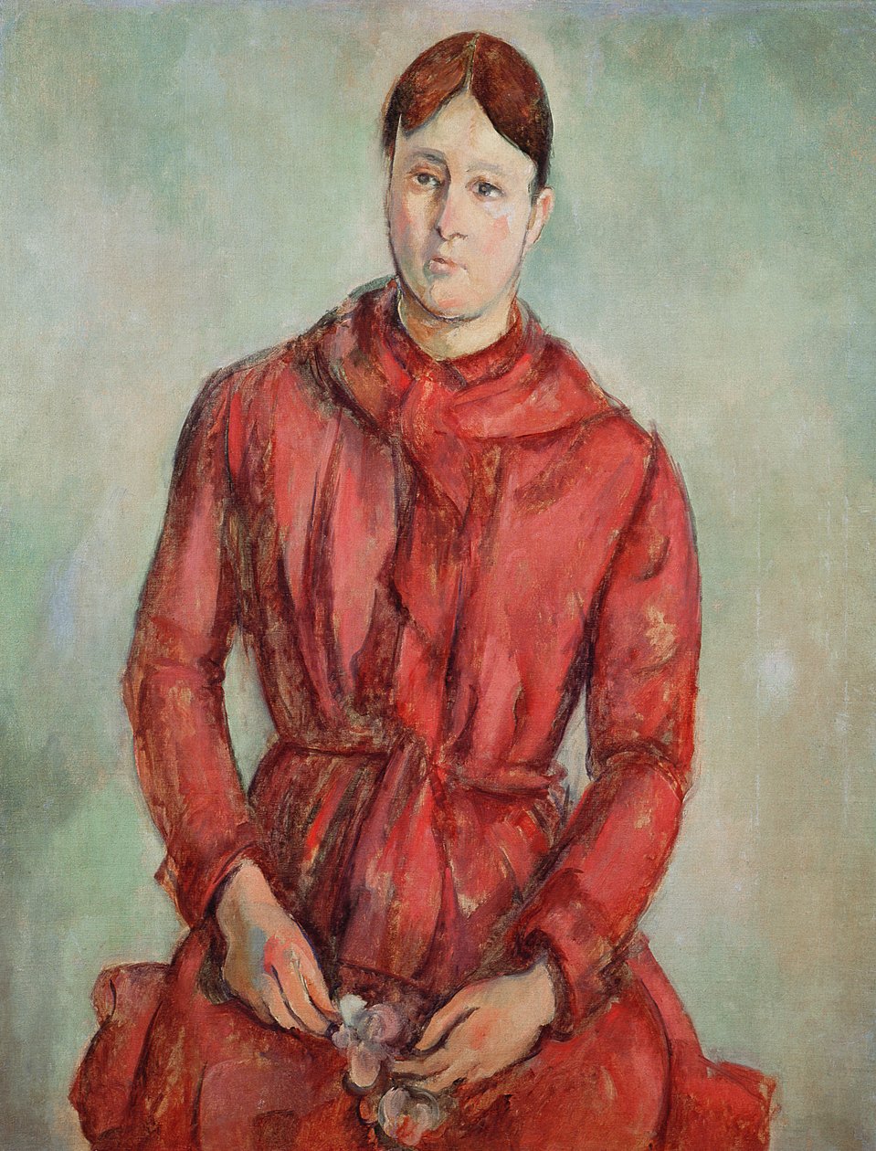 Portrét madame Cezanne v červených šatech, kolem roku 1890 od Paul Cézanne