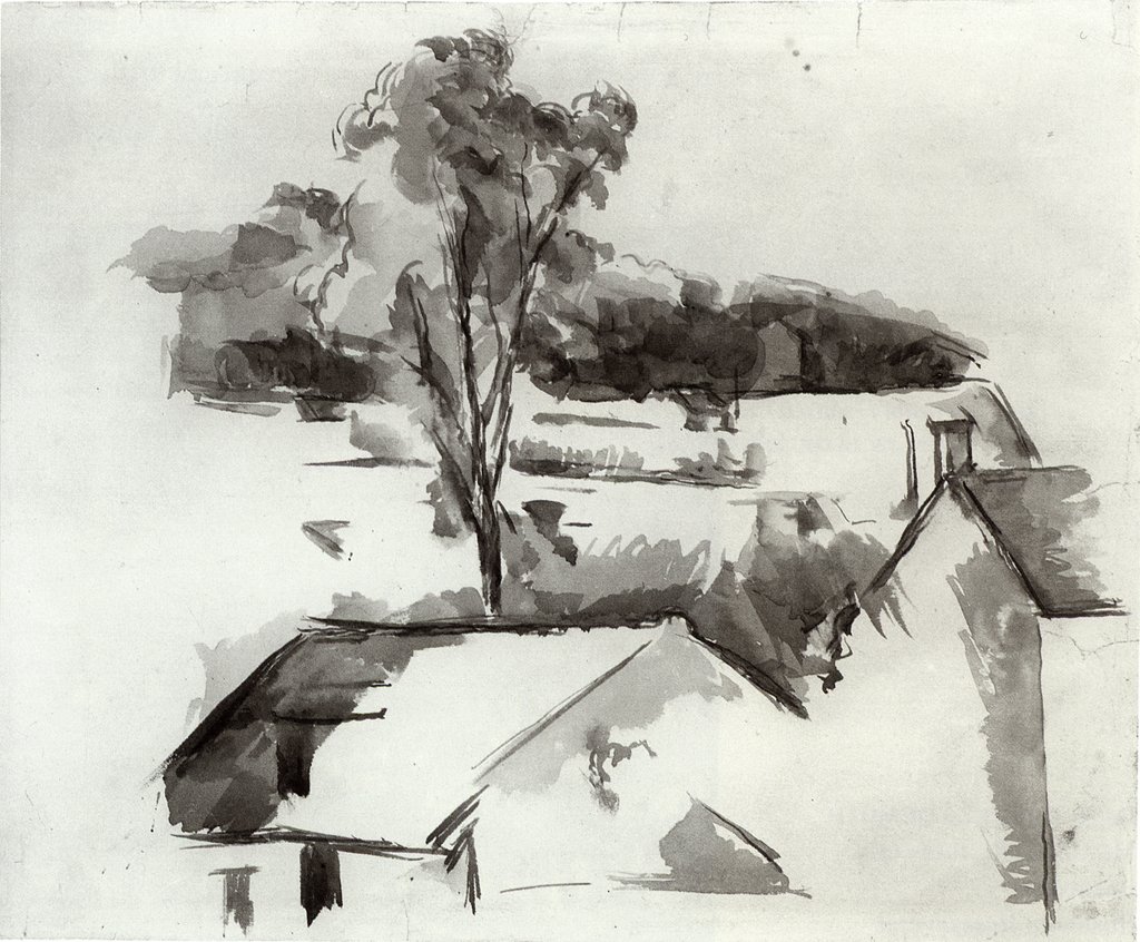 Střechy a strom od Paul Cézanne