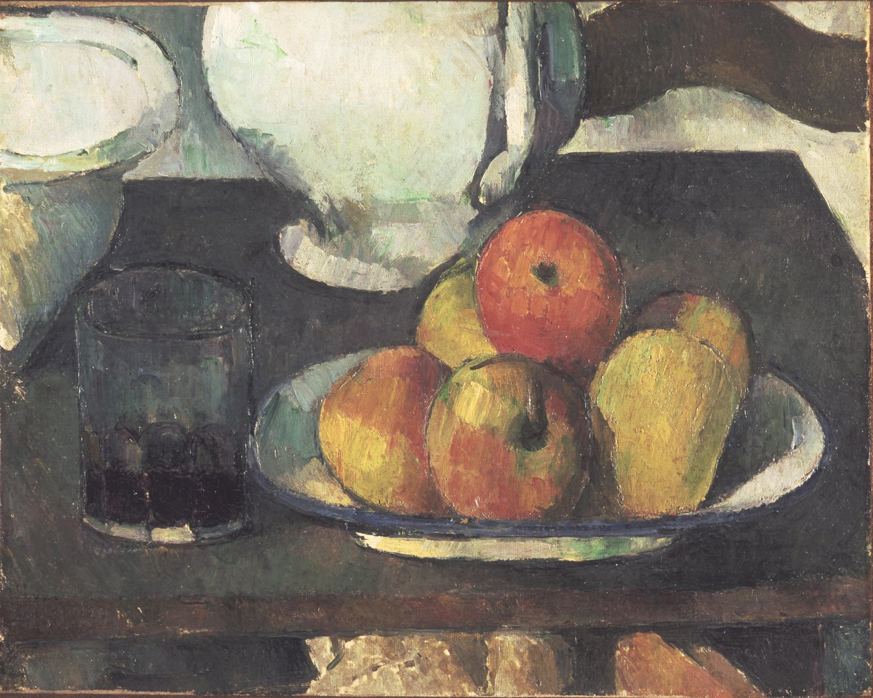 Zátiší s jablky a sklenkou vína od Paul Cézanne
