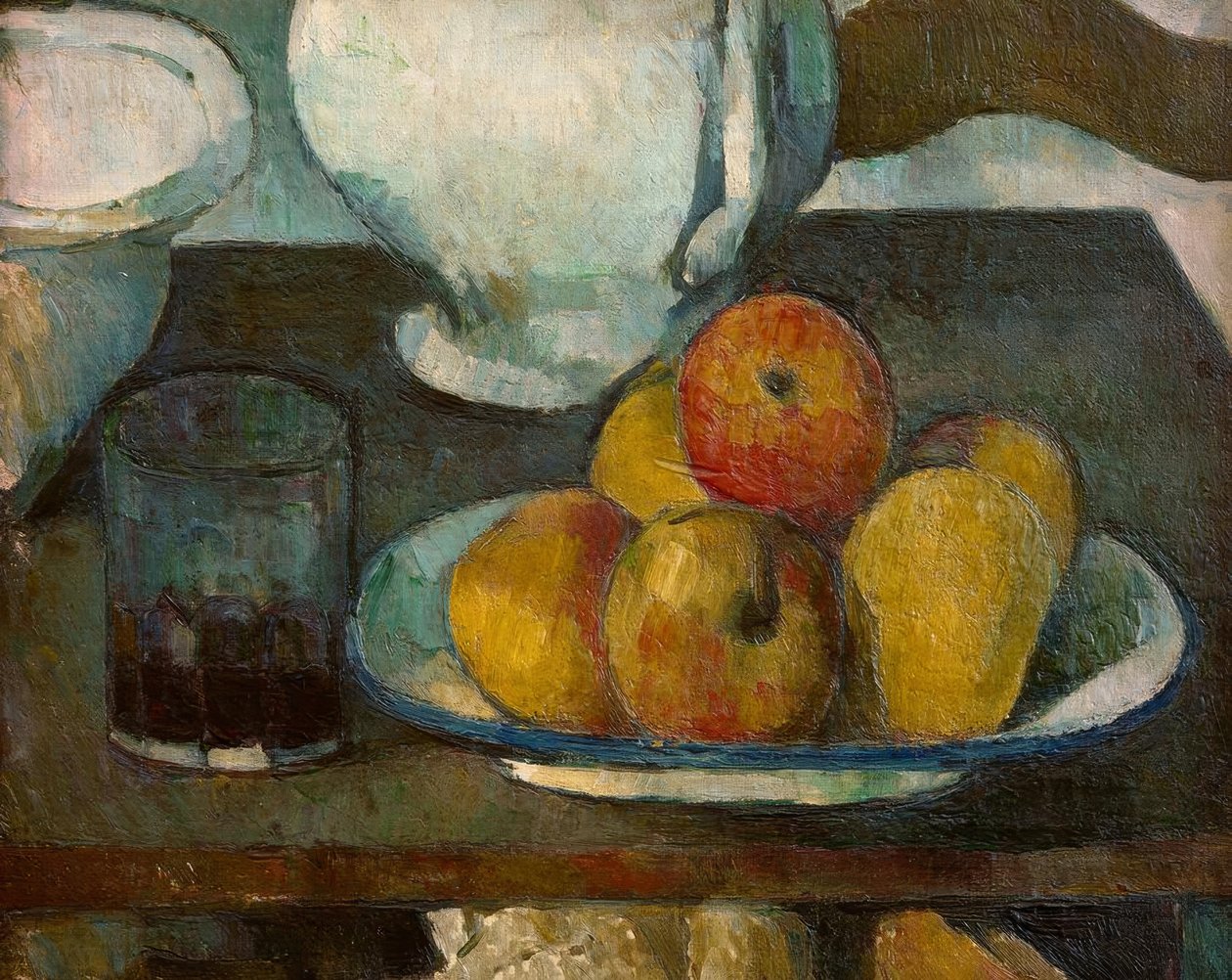 Zátiší s jablky a sklenice na víno od Paul Cézanne