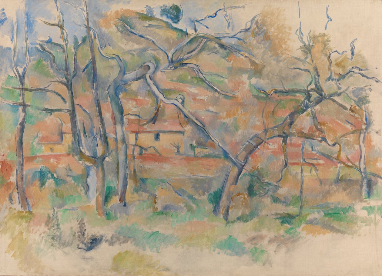 Stromy a dům, Provence od Paul Cézanne