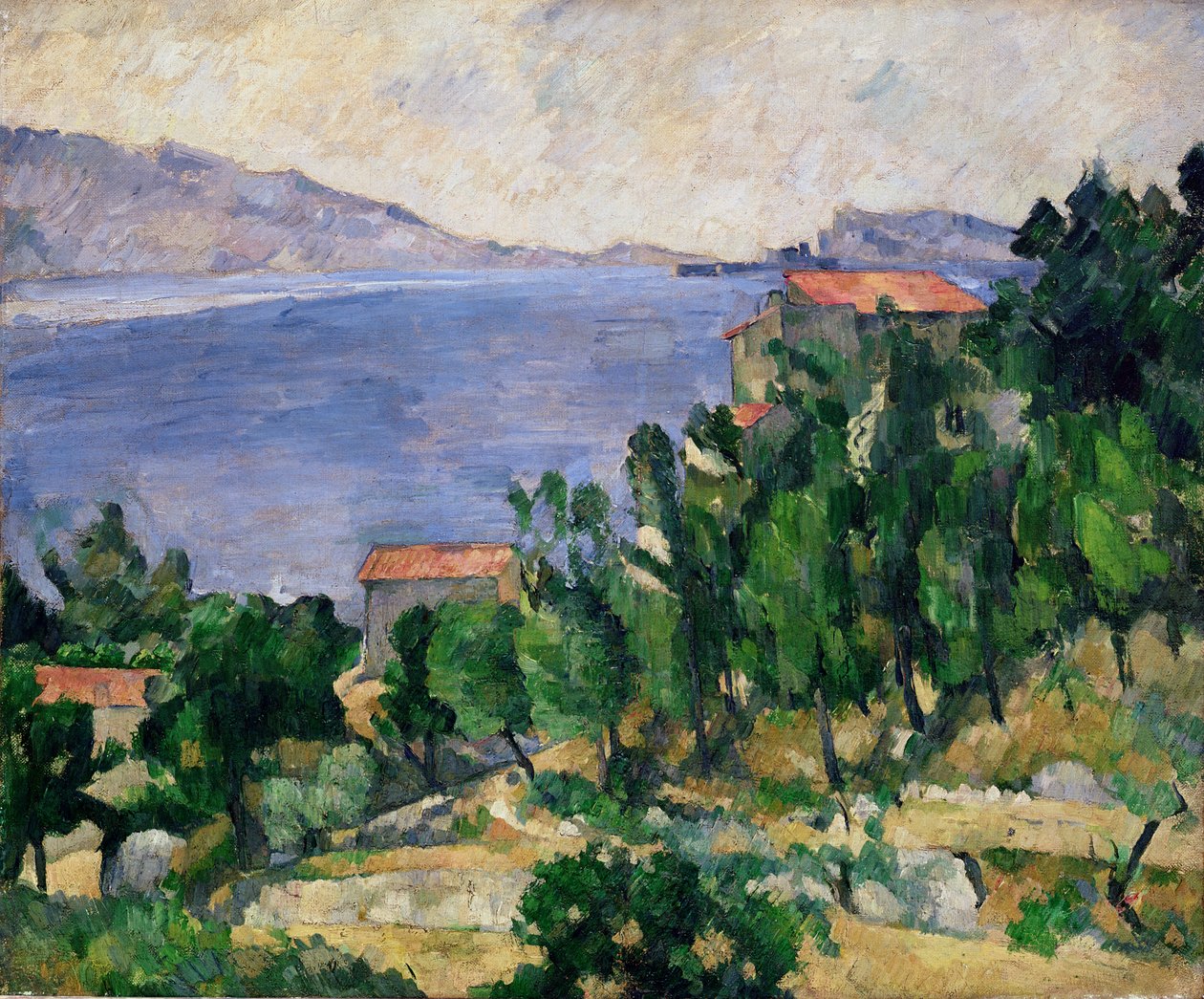 Pohled na horu Marseilleveyre a Isle of Maire, c.1882-85 od Paul Cézanne
