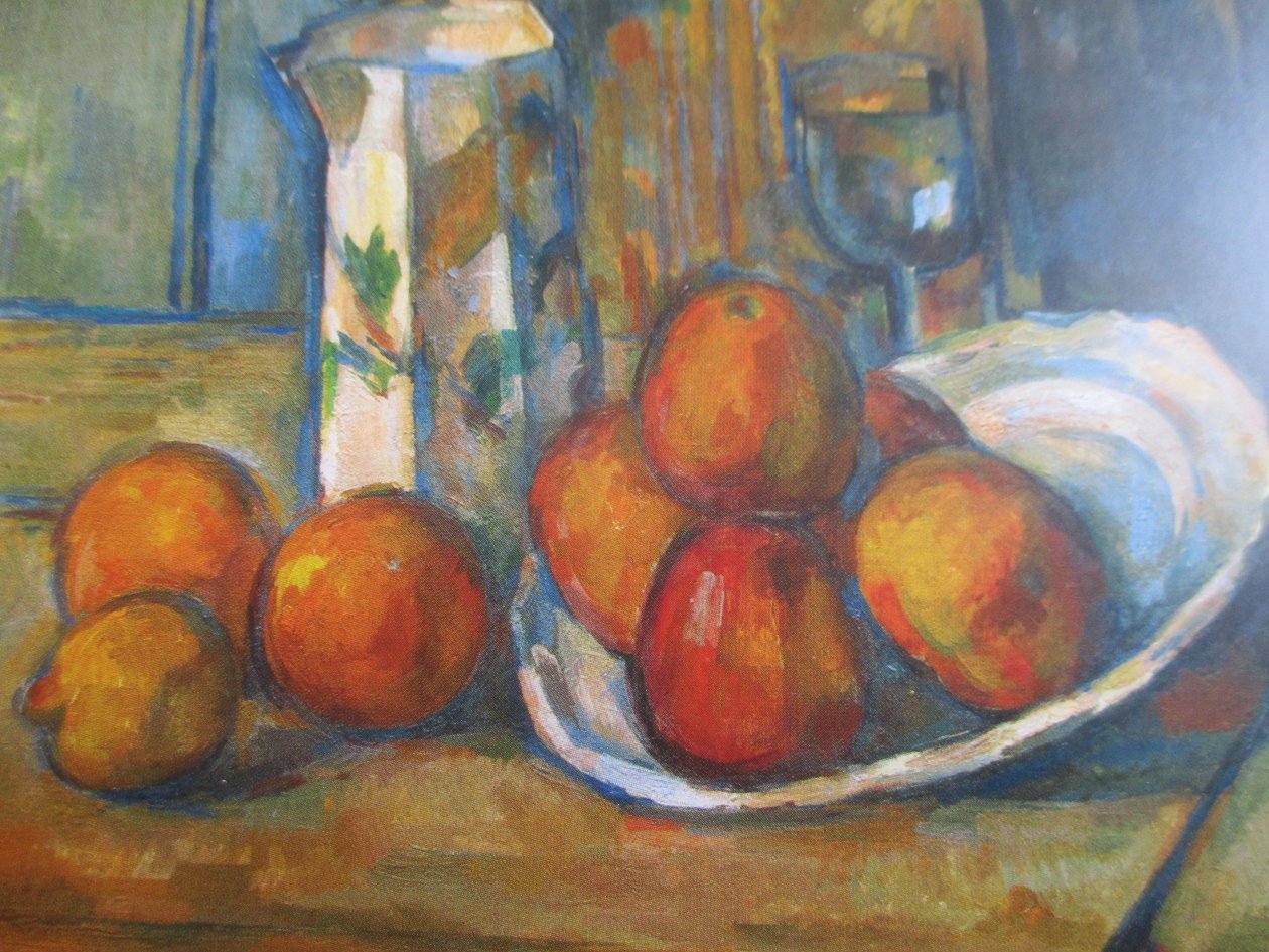 Zátiší s mléčnou konvicí a ovocem od Paul Cézanne