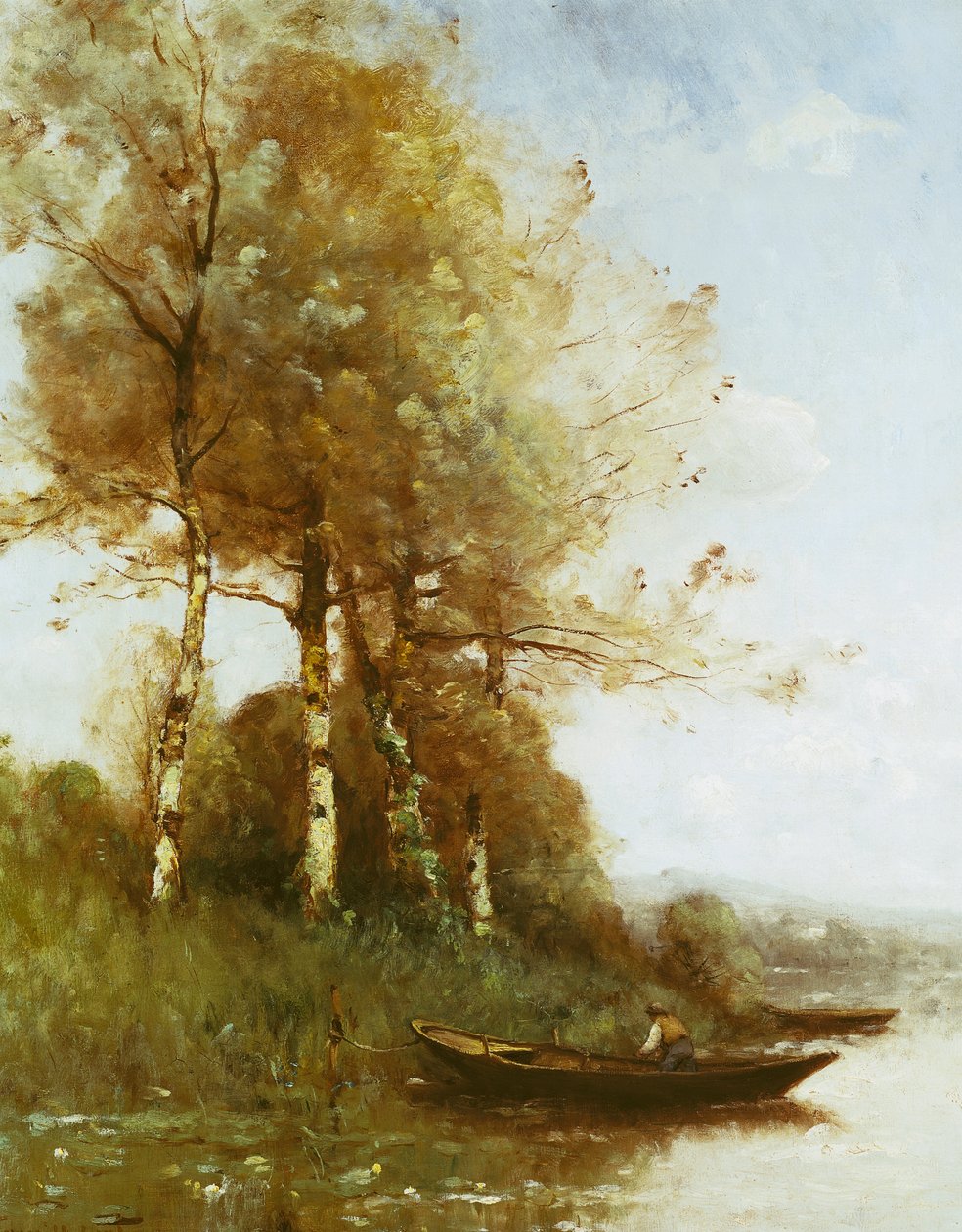 Ranní efekt, Stříbrné břízy a řeka od Paul Desire Trouillebert