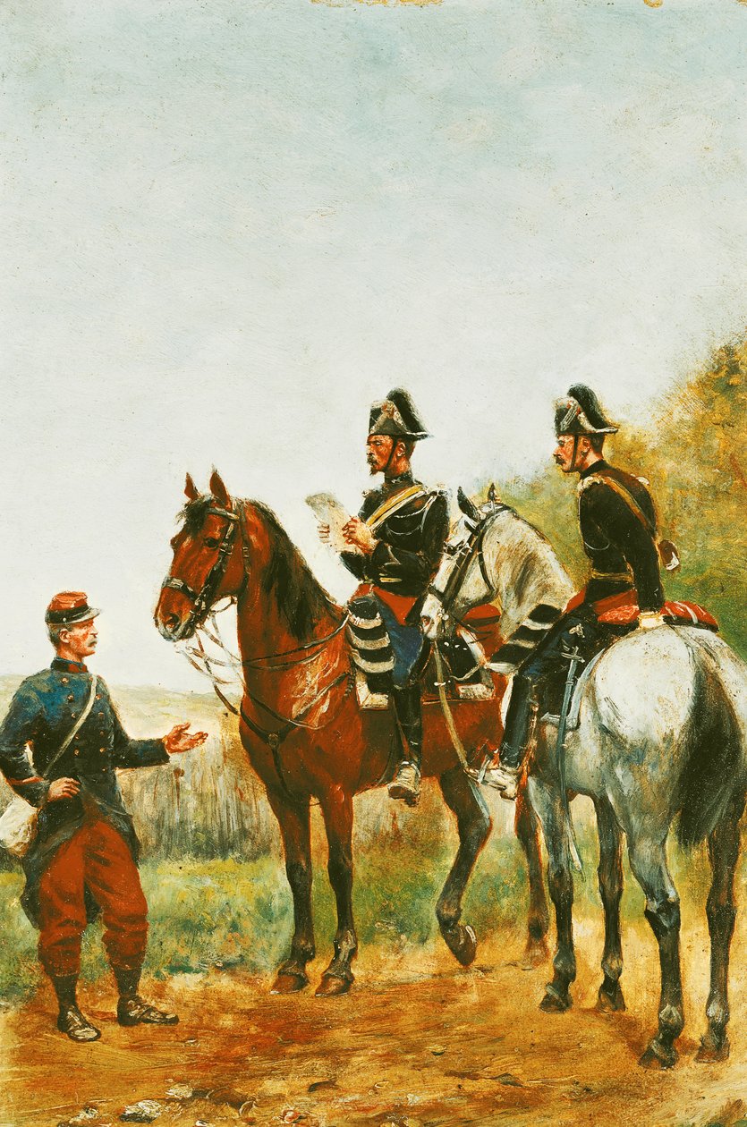 Policisté na inspekční cestě Kontrolují servisního technika v roce 1885 od Paul Emile Leon Perboyre