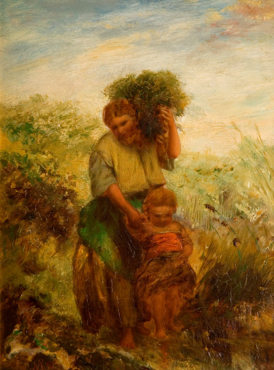 Gorse Gatherer - Child Crossing Mountain Stream, 1855 od Paul Falconer Poole