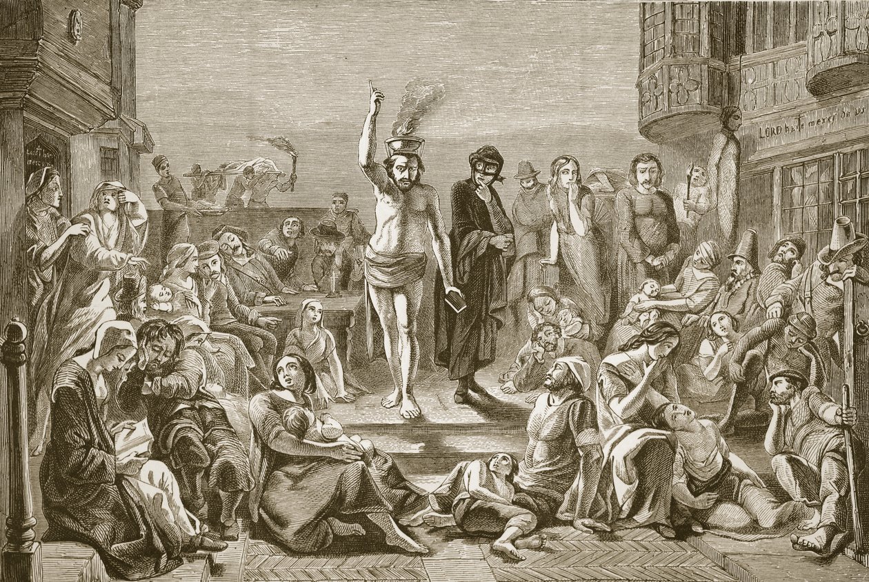 Solomon Eagle káže během morové epidemie v Londýně, vyryl J. und G.P. Nicholls od Paul Falconer Poole