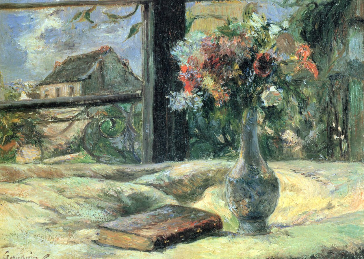 Váza s květinami u okna od Paul Gauguin