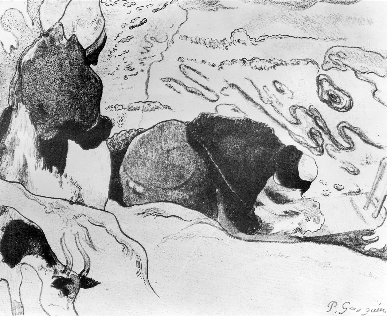Bretonské pradleny, 1889 (zinkografie na papíře) od Paul Gauguin