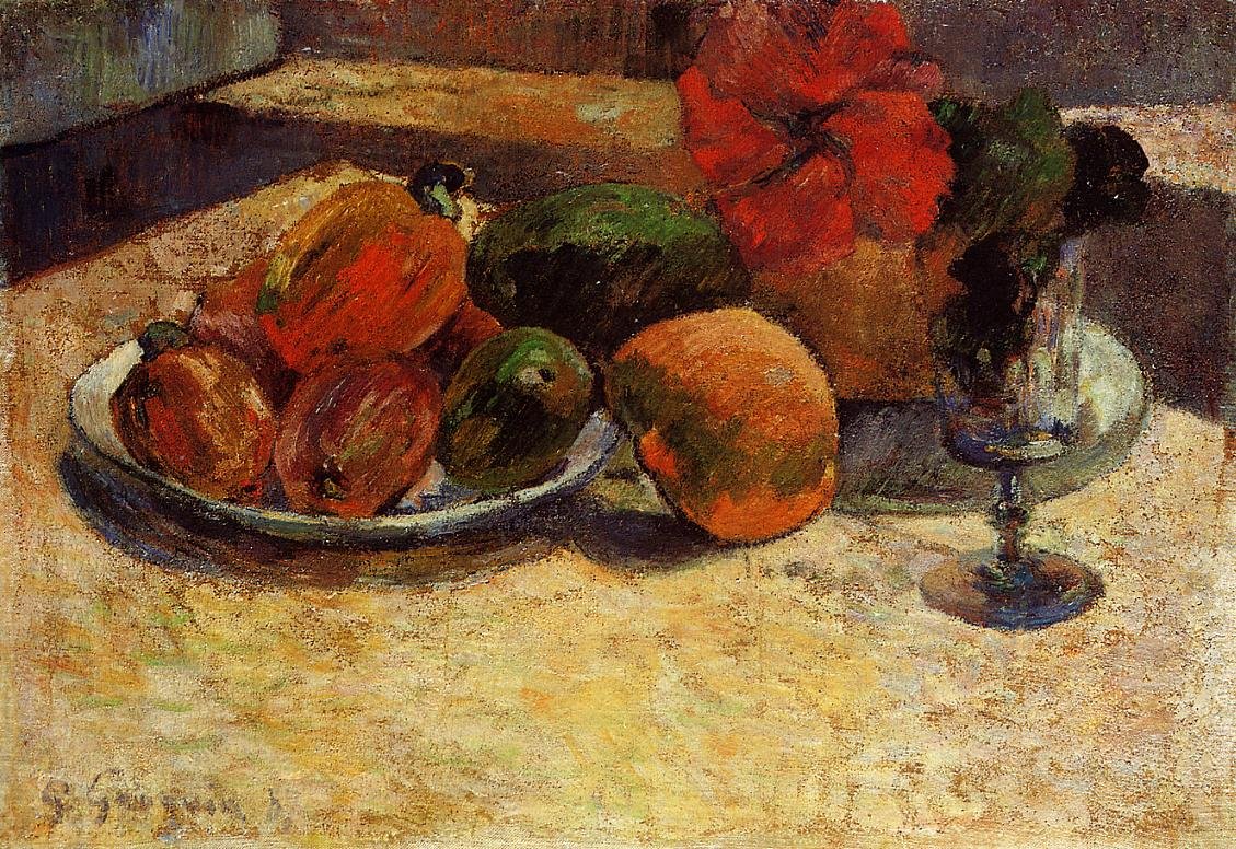 Exotické ovoce s červenými květy od Paul Gauguin