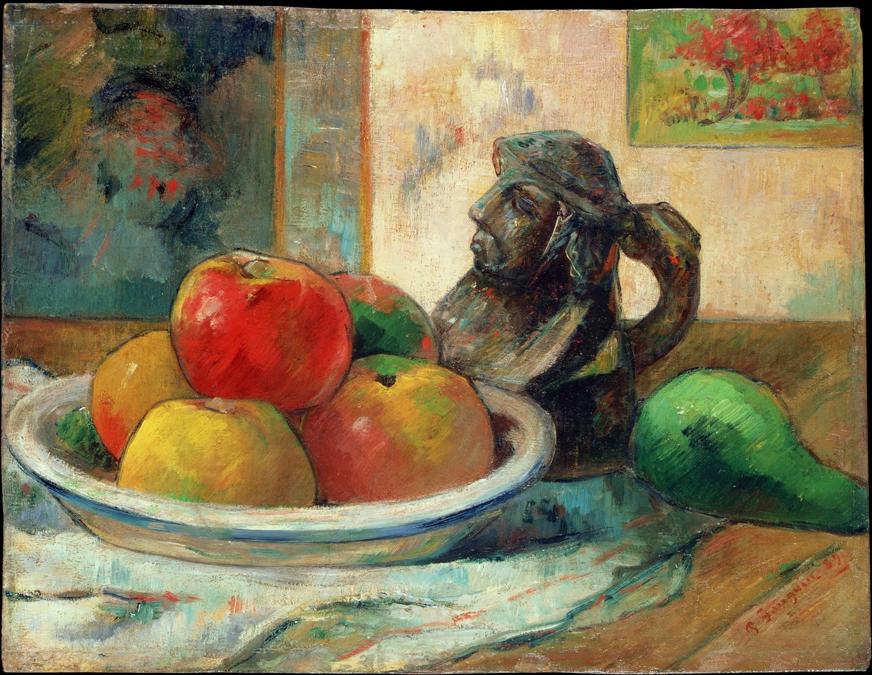 Zátiší s jablky, hruškou a keramickým portrétním džbánem, 1889 od Paul Gauguin
