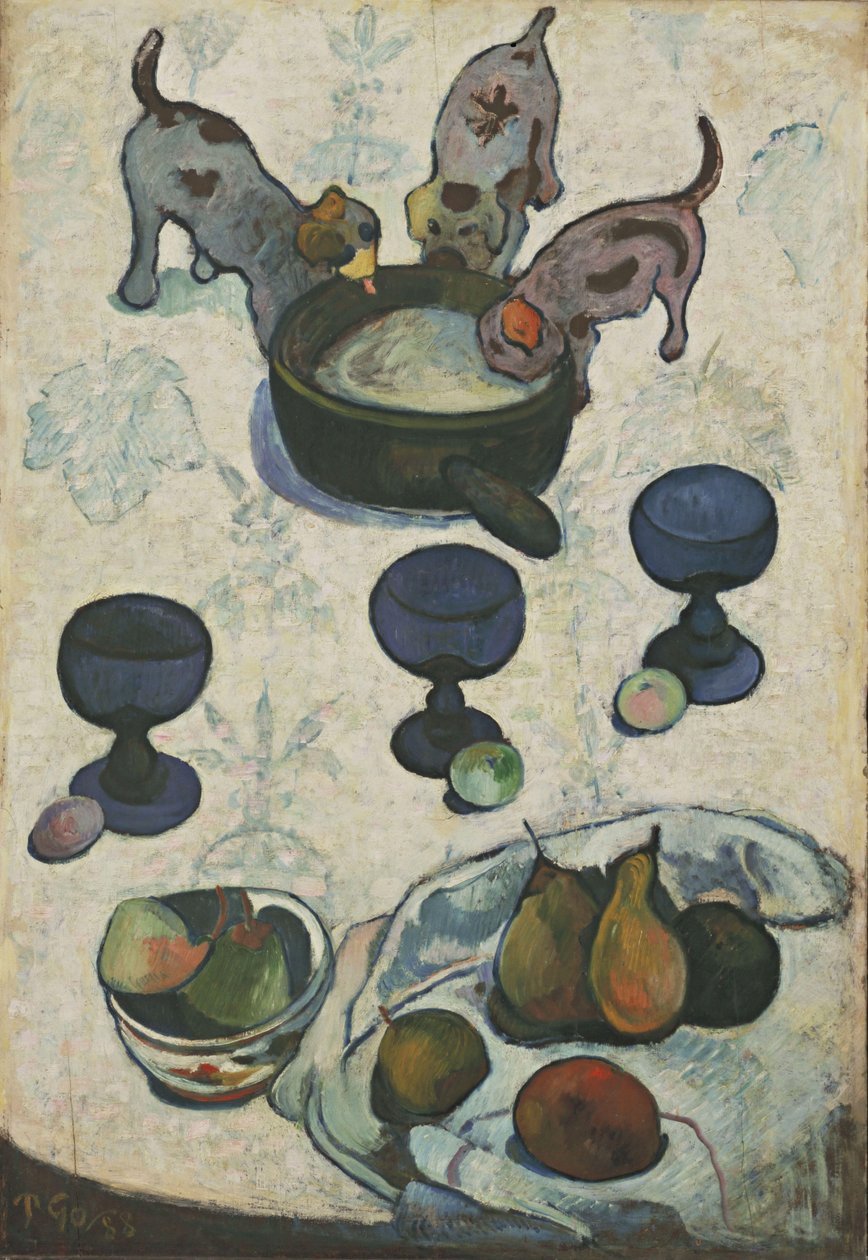 Zátiší se třemi štěňaty od Paul Gauguin