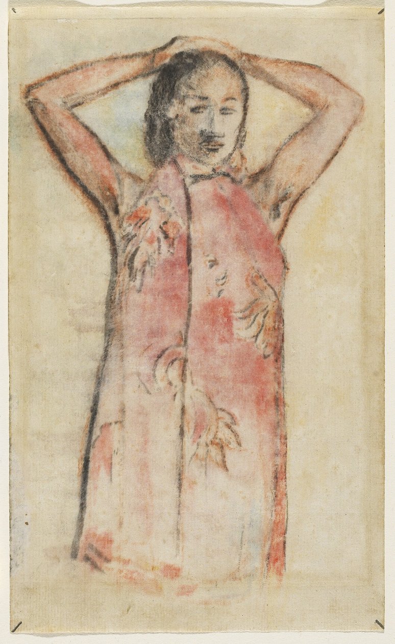 Tahitská dívka v růžovém Pareu, 1894 (kvaš a wc přenos na položený papír) od Paul Gauguin