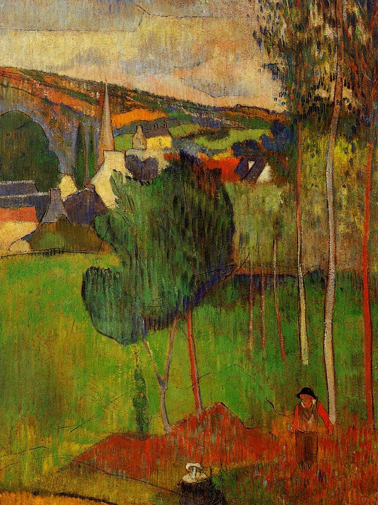 Pohled na Pont-Aven z Lezavenu od Paul Gauguin